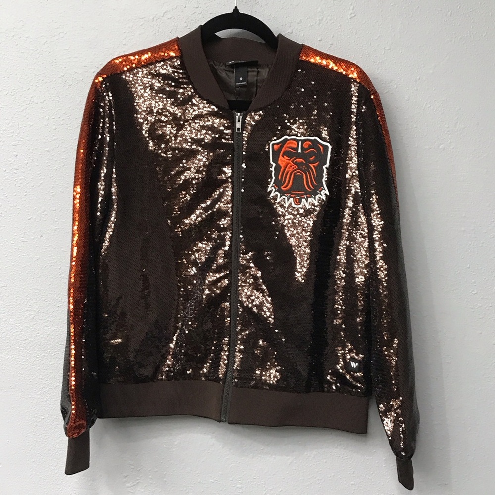 NFL Cleveland Browns- Brown and Orange Sequin Varsity Jacket